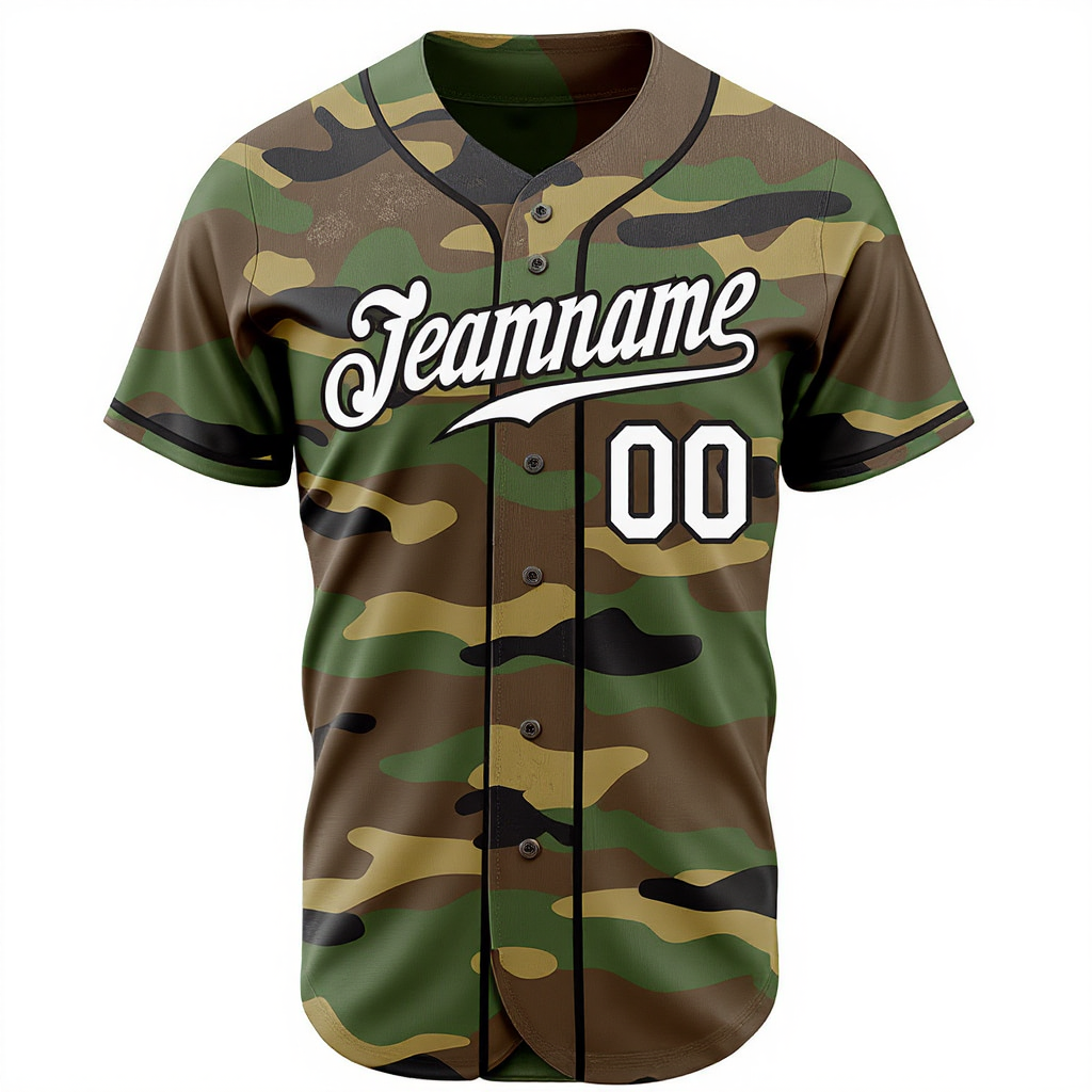 Custom Camo White & Black Salute To Service Baseball Jersey