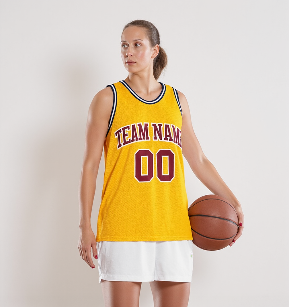 Custom Yellow & Burgundy/White Basketball Throwback Jersey