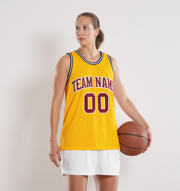 Custom Yellow & Burgundy/White Basketball Throwback Jersey