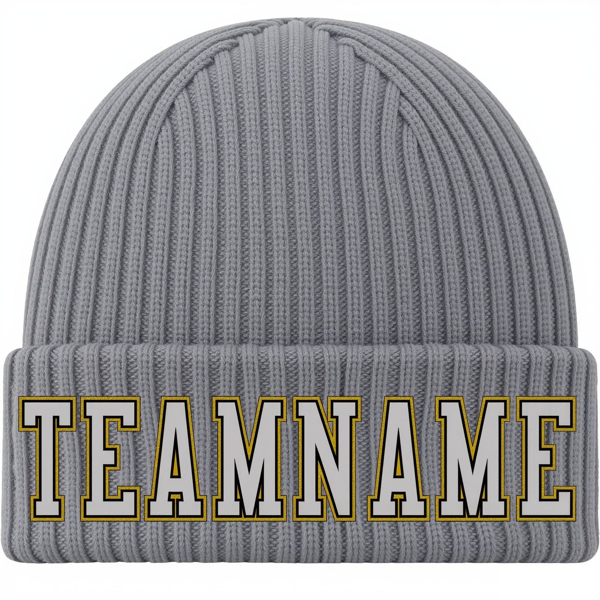 Custom Grey & Black/Gold Stitched Cuffed Knit Hat