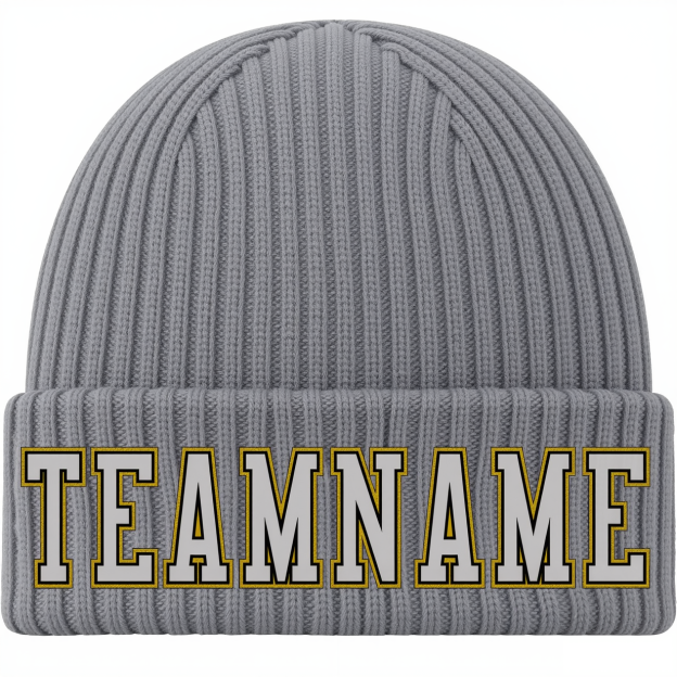 Custom Grey & Black/Gold Stitched Cuffed Knit Hat