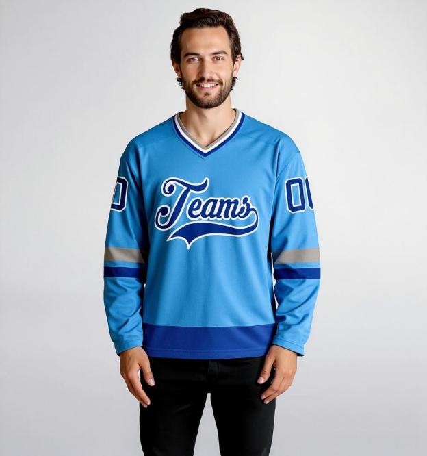 Custom Sky Blue & Royal/White Hockey Jersey