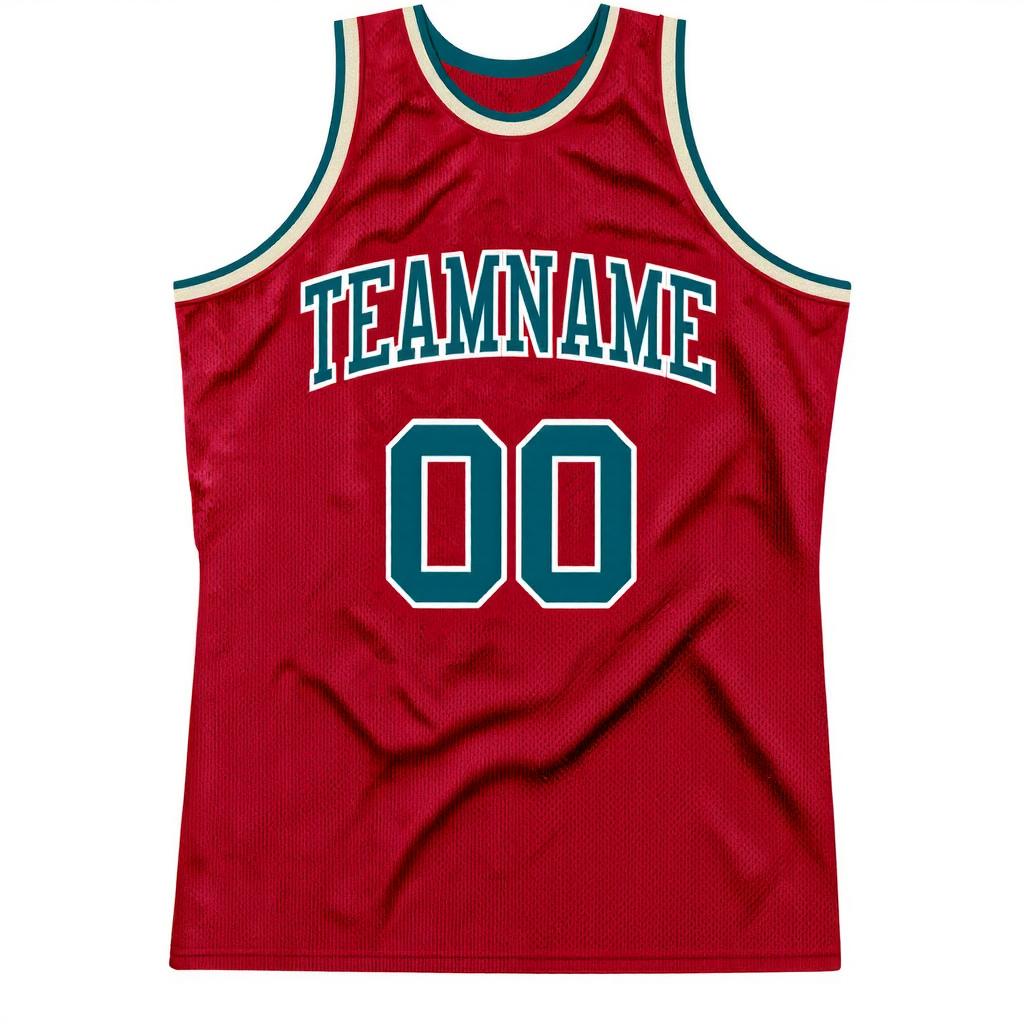 Custom Red & Teal/White Basketball Throwback Jersey