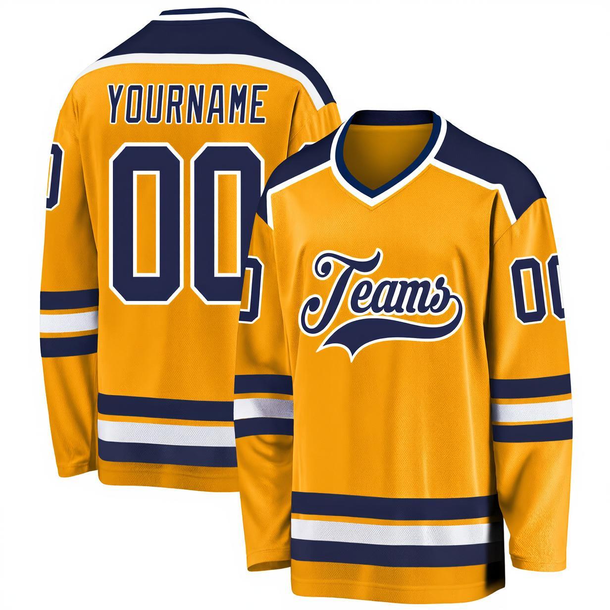 Custom Yellow & Navy/White Hockey Jersey