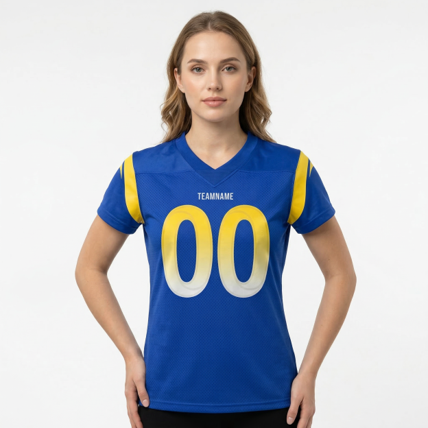 Custom Royal & White/Gold Football Jersey