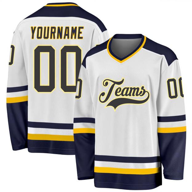 Custom White & Orange/Navy Hockey Jersey