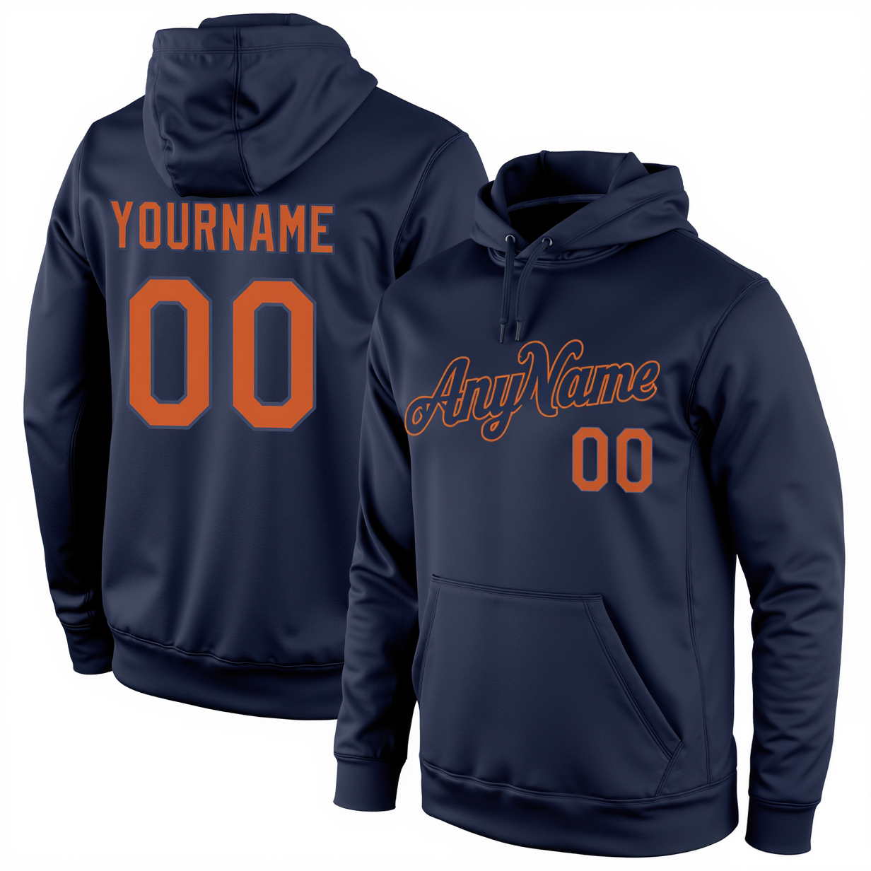 Custom Navy Blue & Orange Pullover Sports Sweatshirt Hoodie
