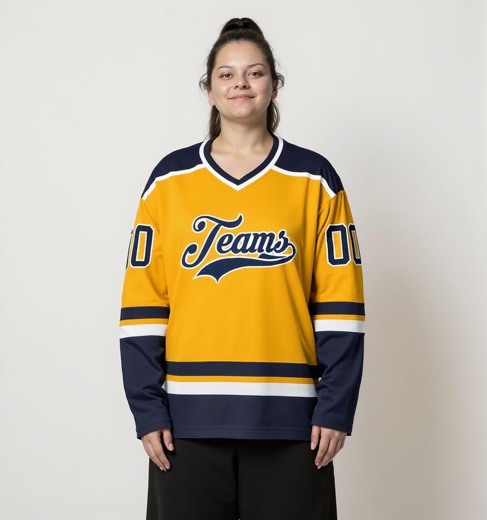 Custom Yellow & Royal/White Hockey Jersey