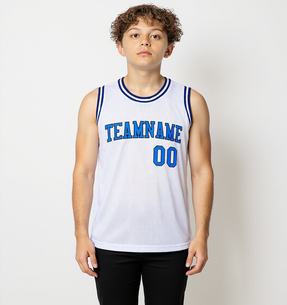 Custom White & Blue/Black Basketball City Edition Jersey