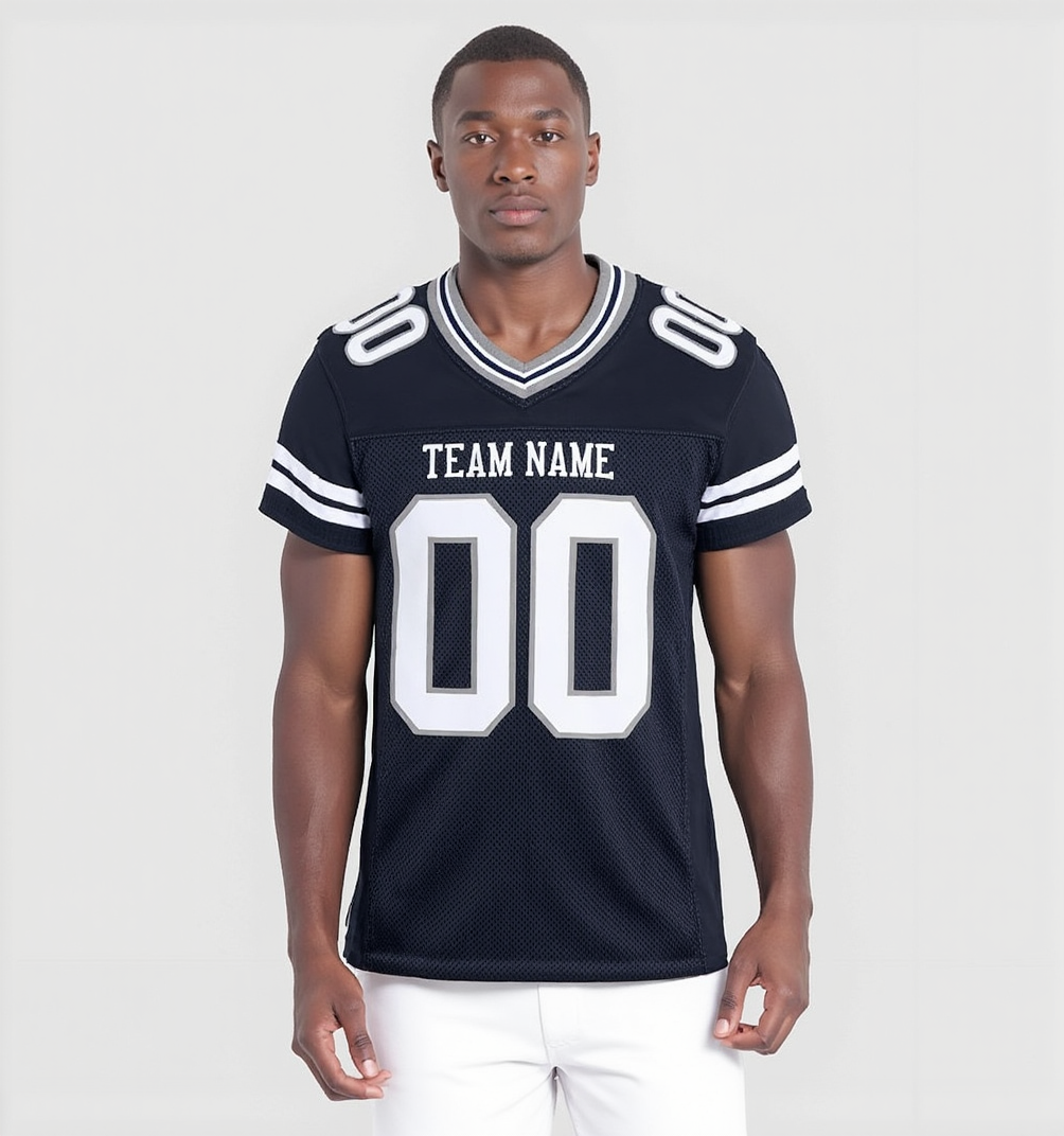 Custom Black & White/Sliver Football Jersey