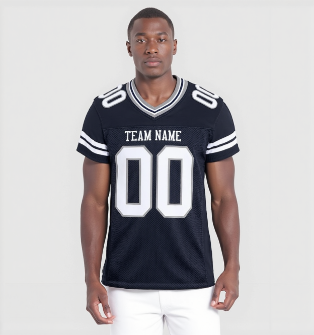 Custom Black & White/Sliver Football Jersey