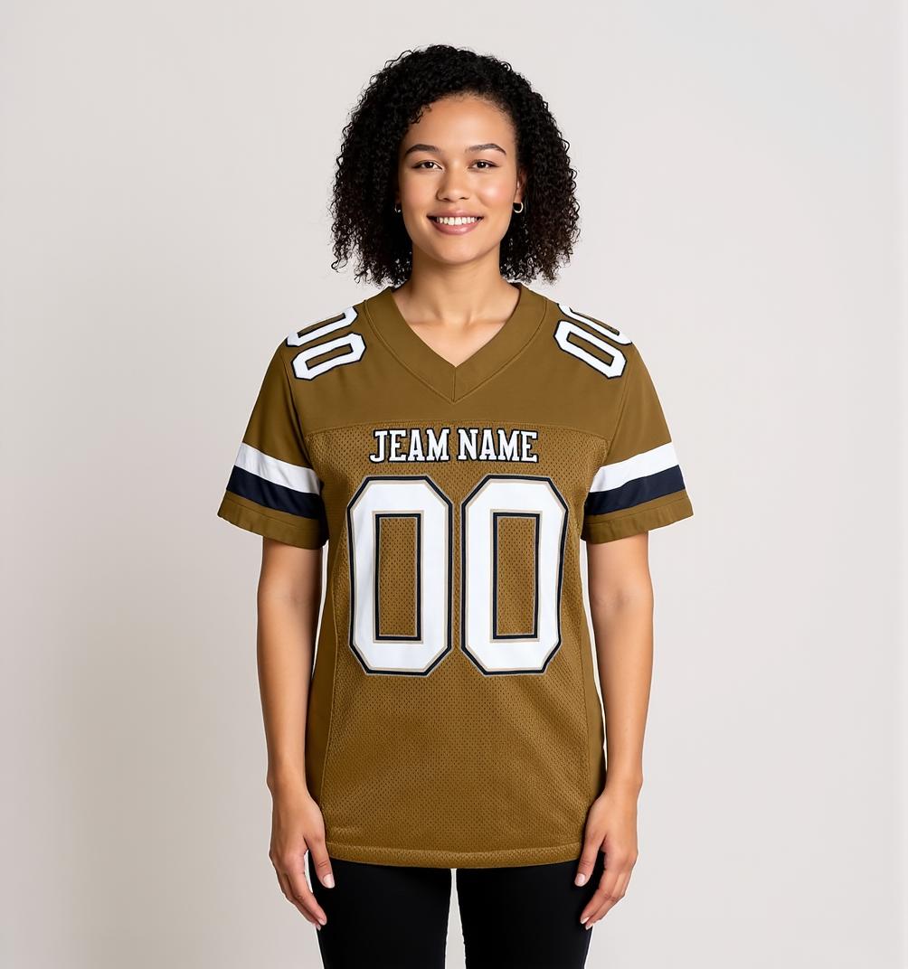Custom Golden Brown & White/Black Football Jersey