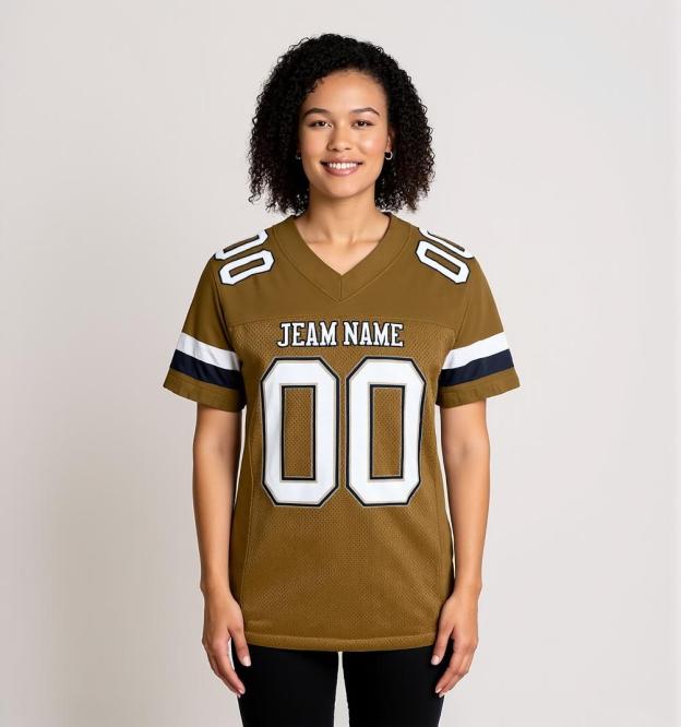 Custom Golden Brown & White/Black Football Jersey