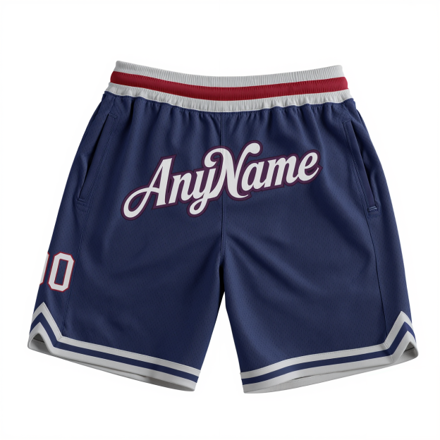 Custom Navy Blue & White/Red Throwback Shorts