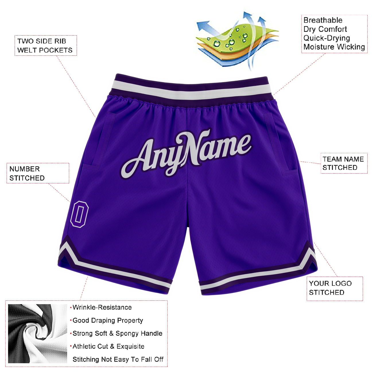 Custom Purple & White/Black Throwback Shorts