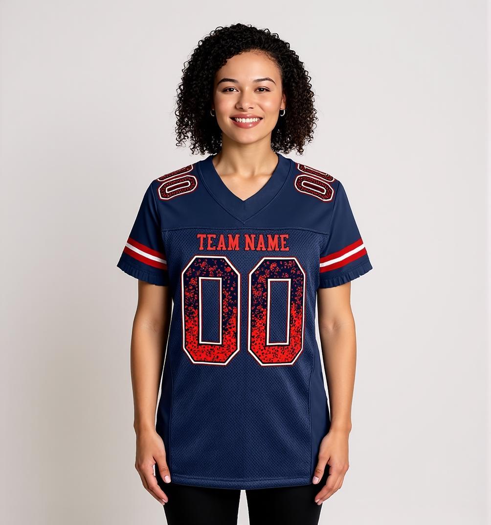 Custom Navy & Red/White Drift Fashion Football Jersey