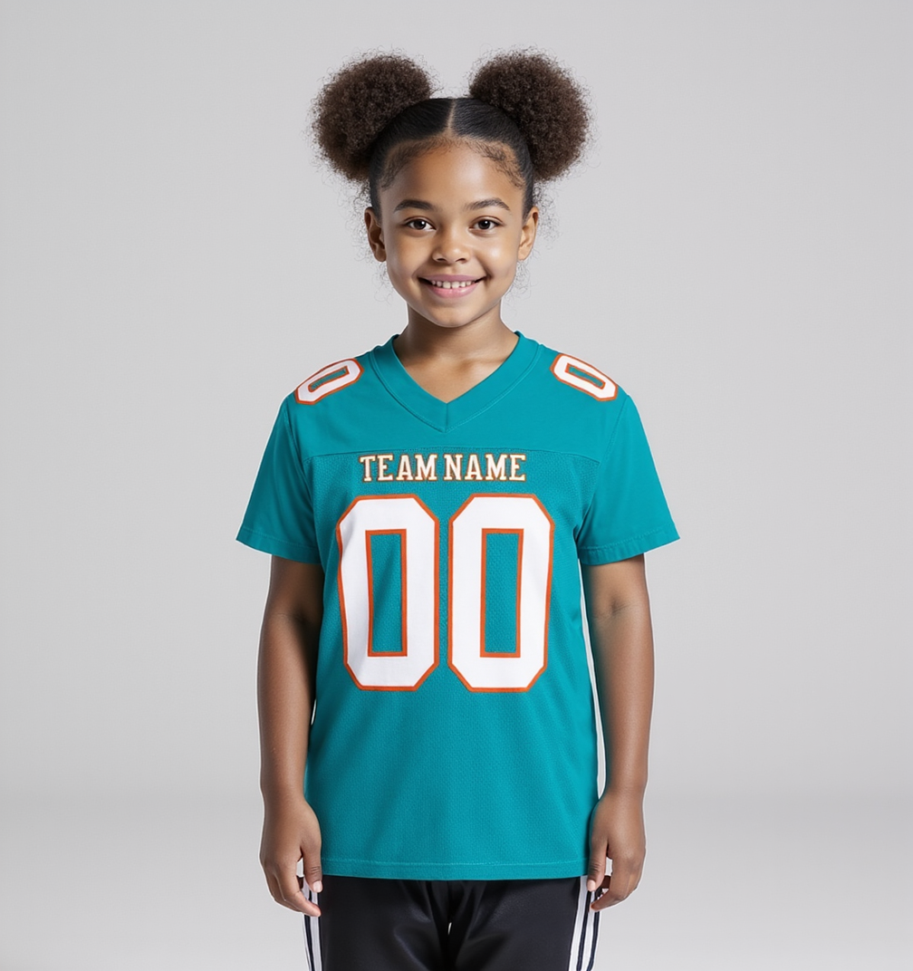 Custom Aqua & White/Orange Football Jersey