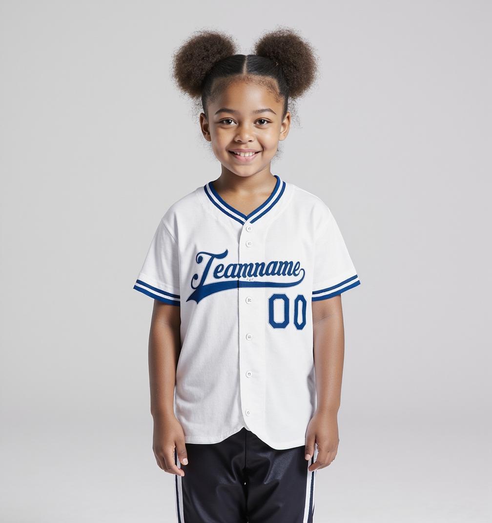Custom White & Royal Blue Baseball Jersey