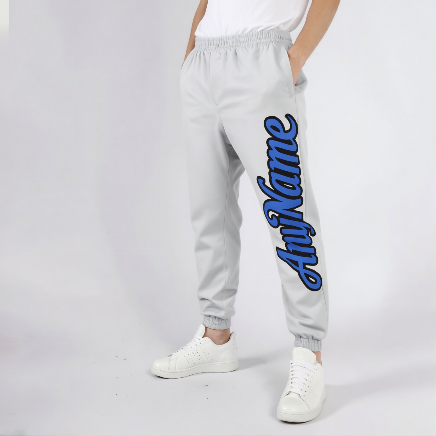 Custom White & Teal/Black Fleece Jogger Sweatpants