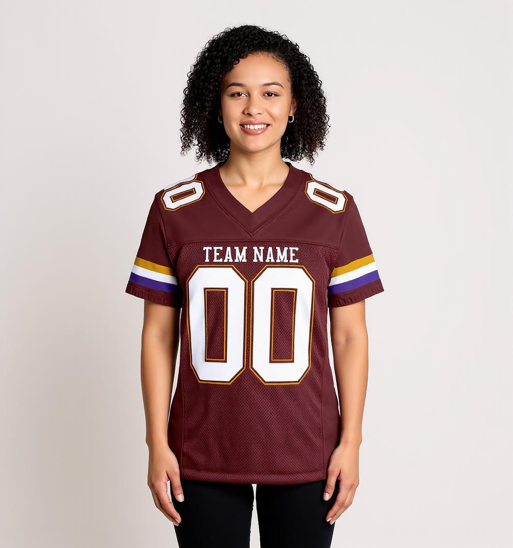 Custom Burgundy & White/Gold Throwback Football Jersey