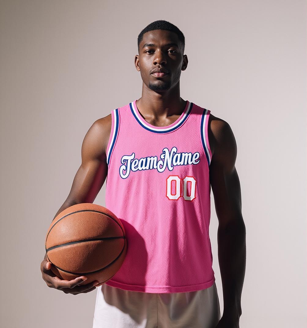 Custom Pink & White/Red Basketball City Edition Jersey