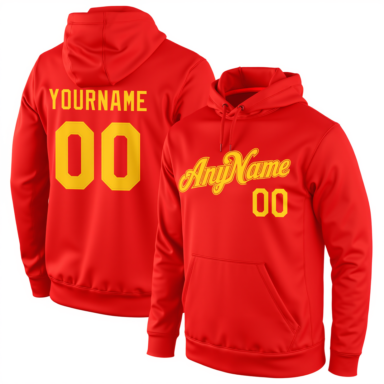 Custom Red & Yellow Pullover Sports Sweatshirt Hoodie