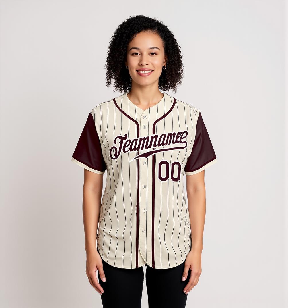 Custom White Black Pinstripes Brown&White Raglan Sleeves Baseball Jersey