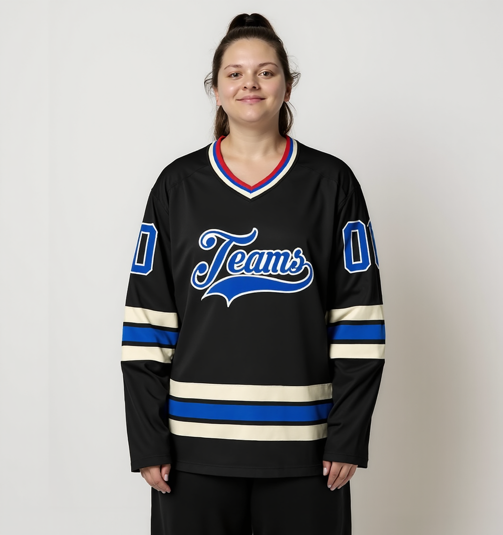 Custom Black & Blue/White Hockey Jersey