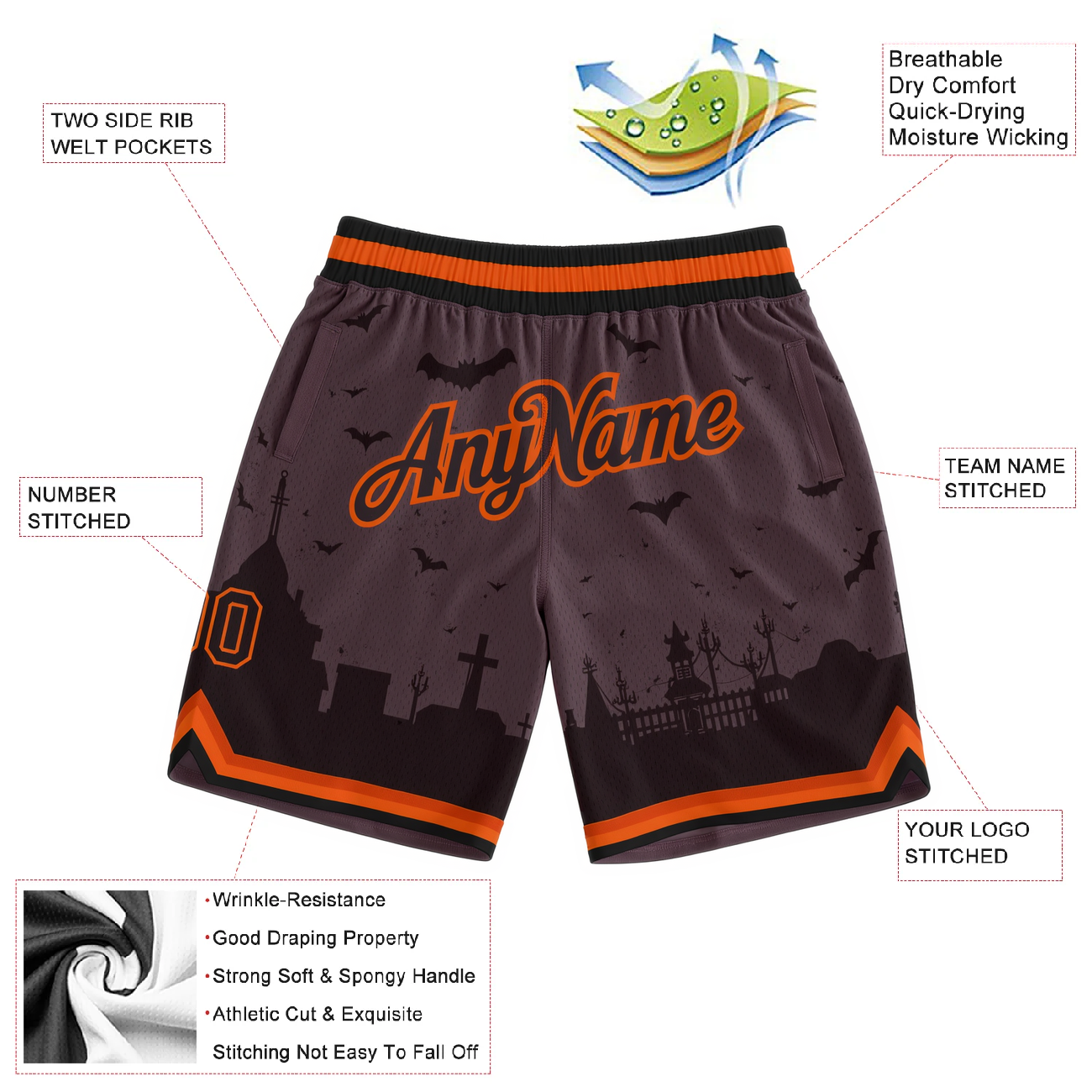 Custom 3D Pattern Black & Orange/Grey Halloween Throwback Shorts