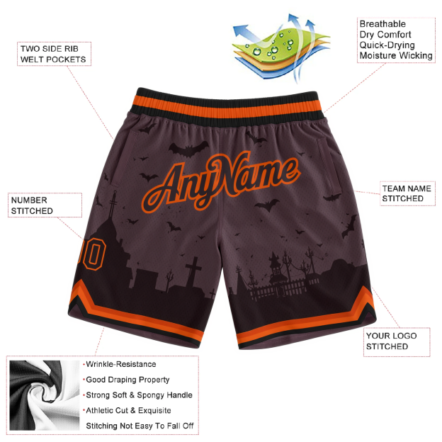 Custom 3D Pattern Black & Orange/Grey Halloween Throwback Shorts