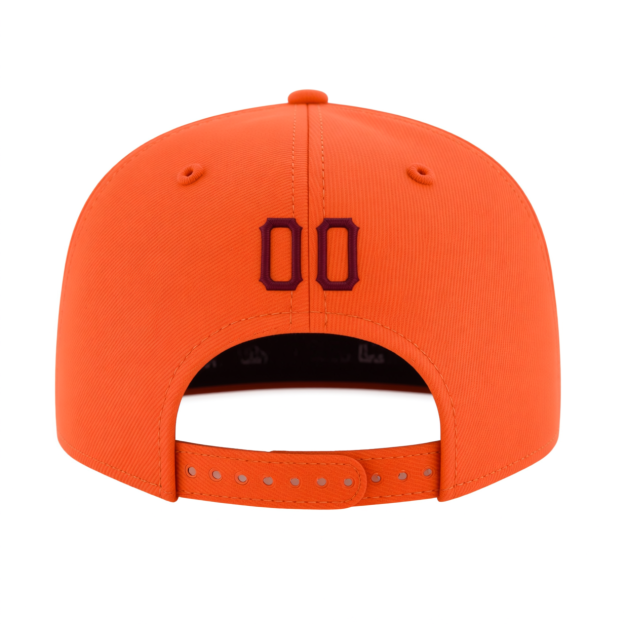 Custom Orange & Burgundy/White Stitched Adjustable Snapback Hat