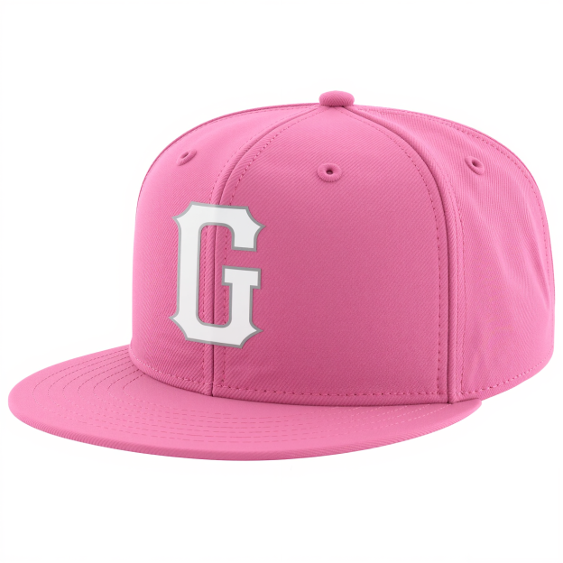 Custom Pink & White/Sliver Stitched Adjustable Snapback Hat
