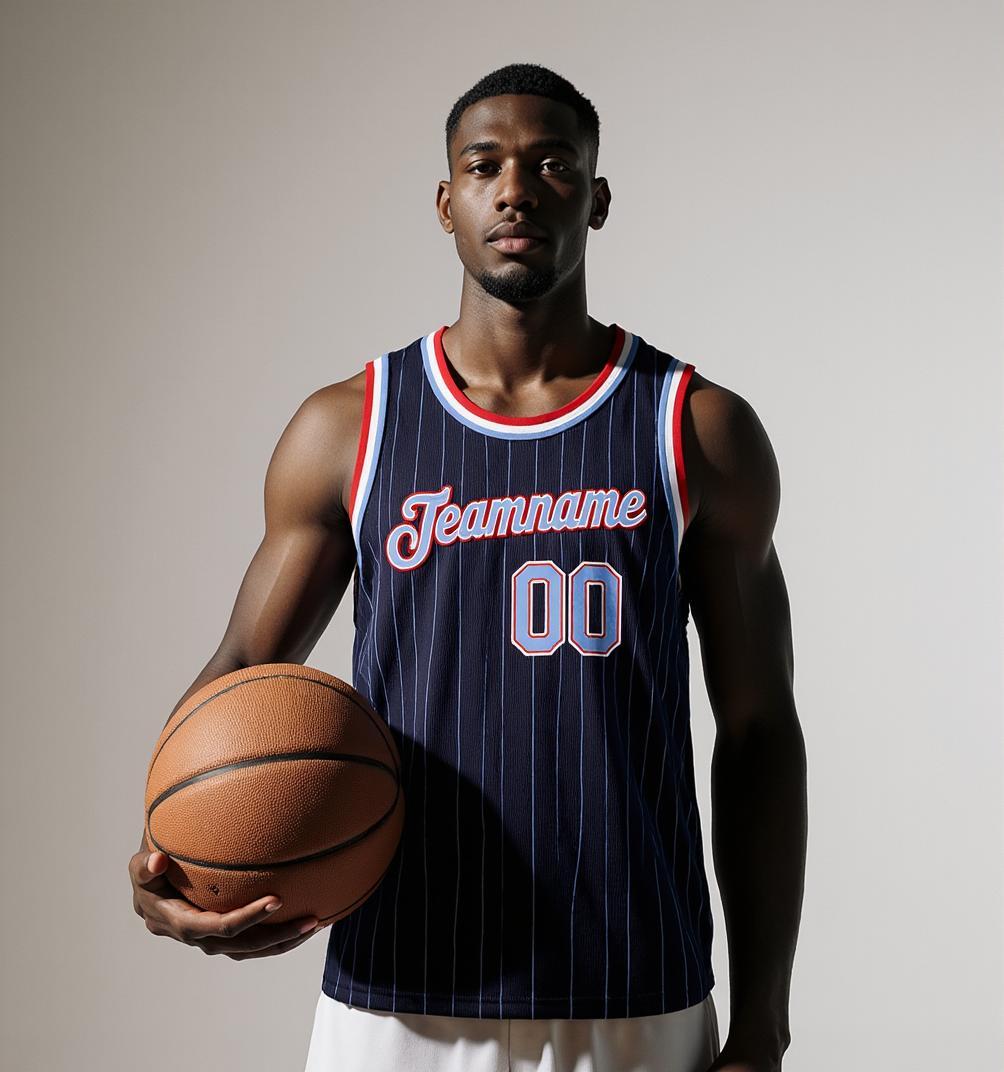 Custom Black & White/Sky Blue Pinstripes Basketball City Edition Jersey