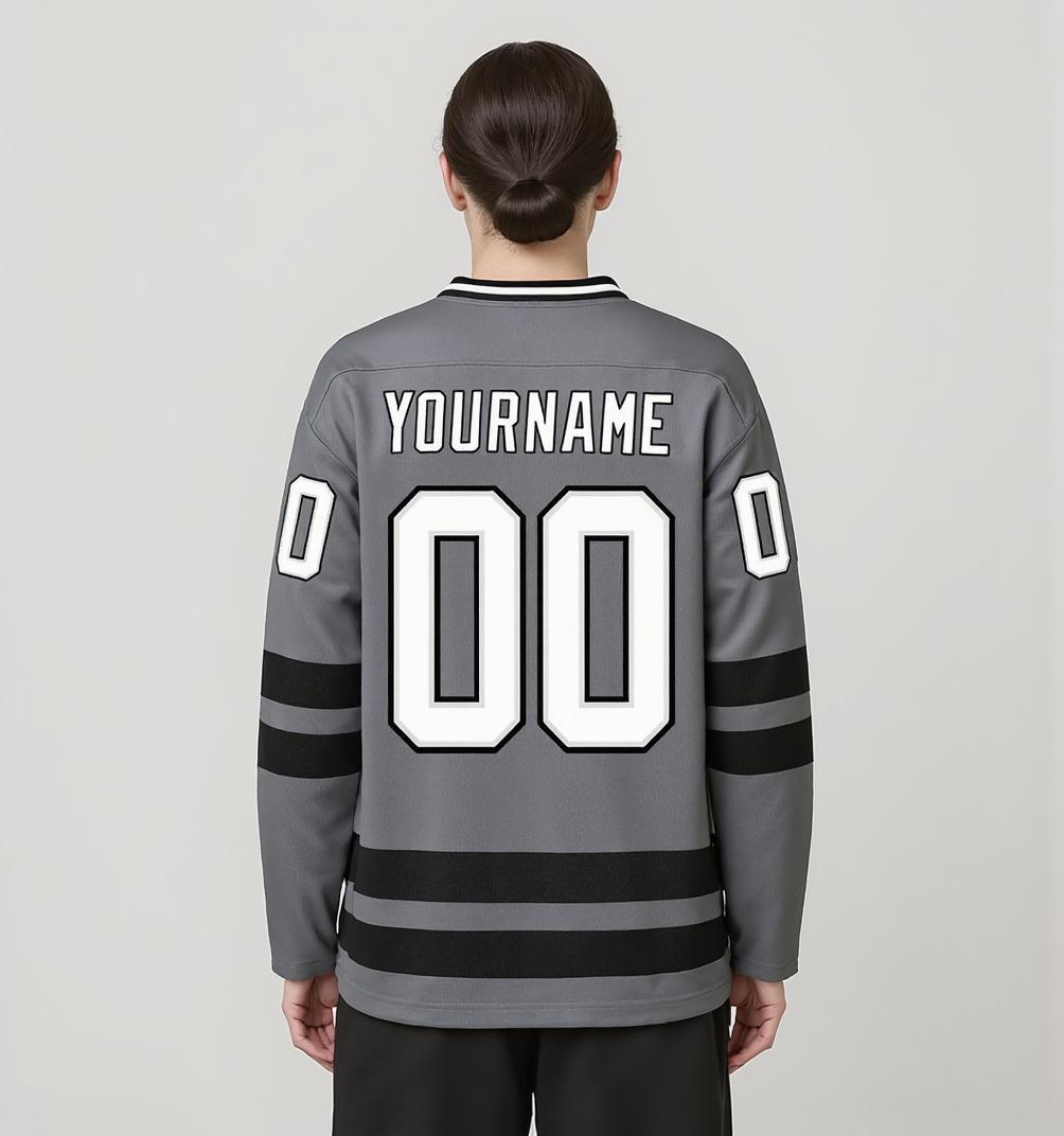 Custom Grey & White/Black Hockey Jersey