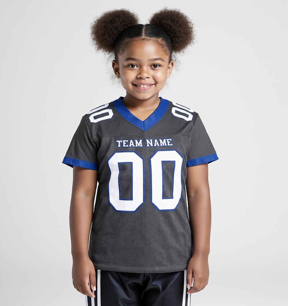 Custom Dark Grey & White/Royal Football Jersey