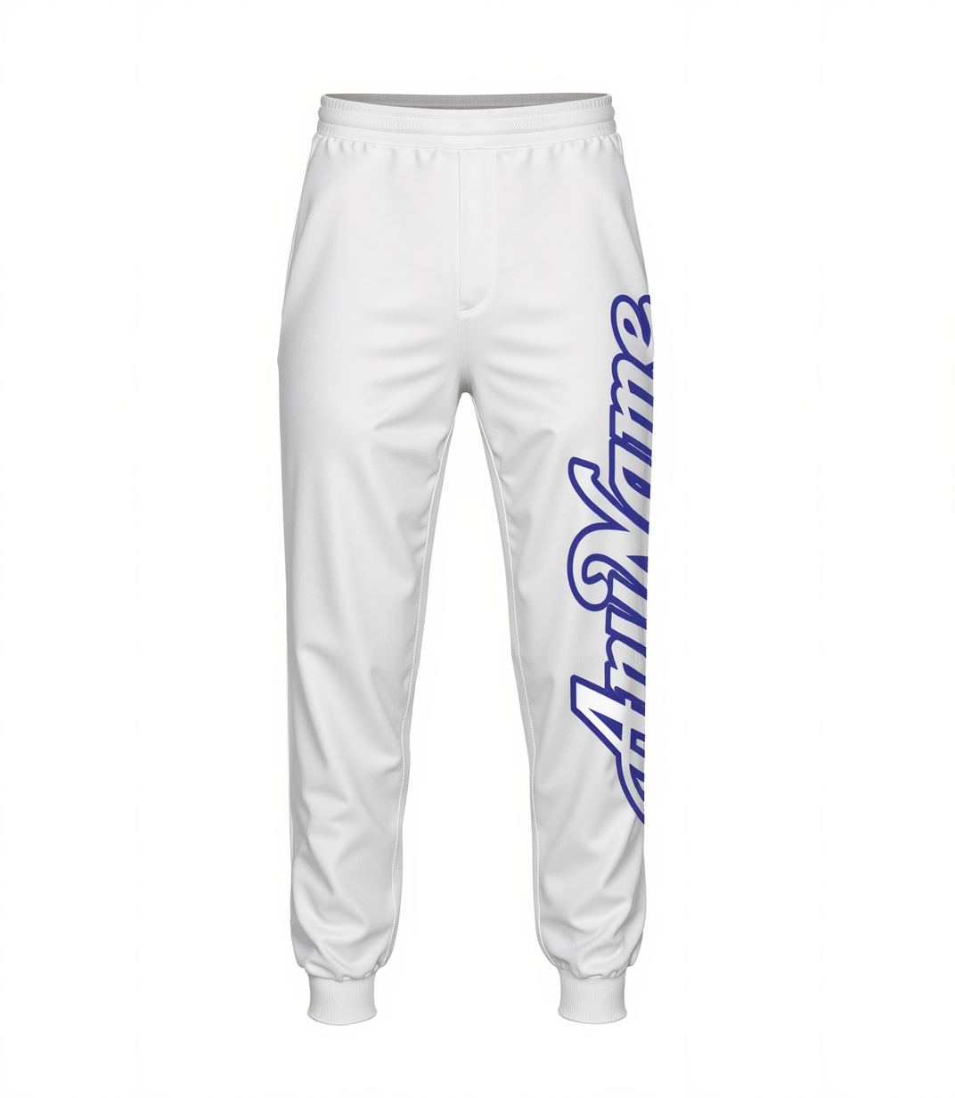 Custom White & Royal Fleece Jogger Sweatpants
