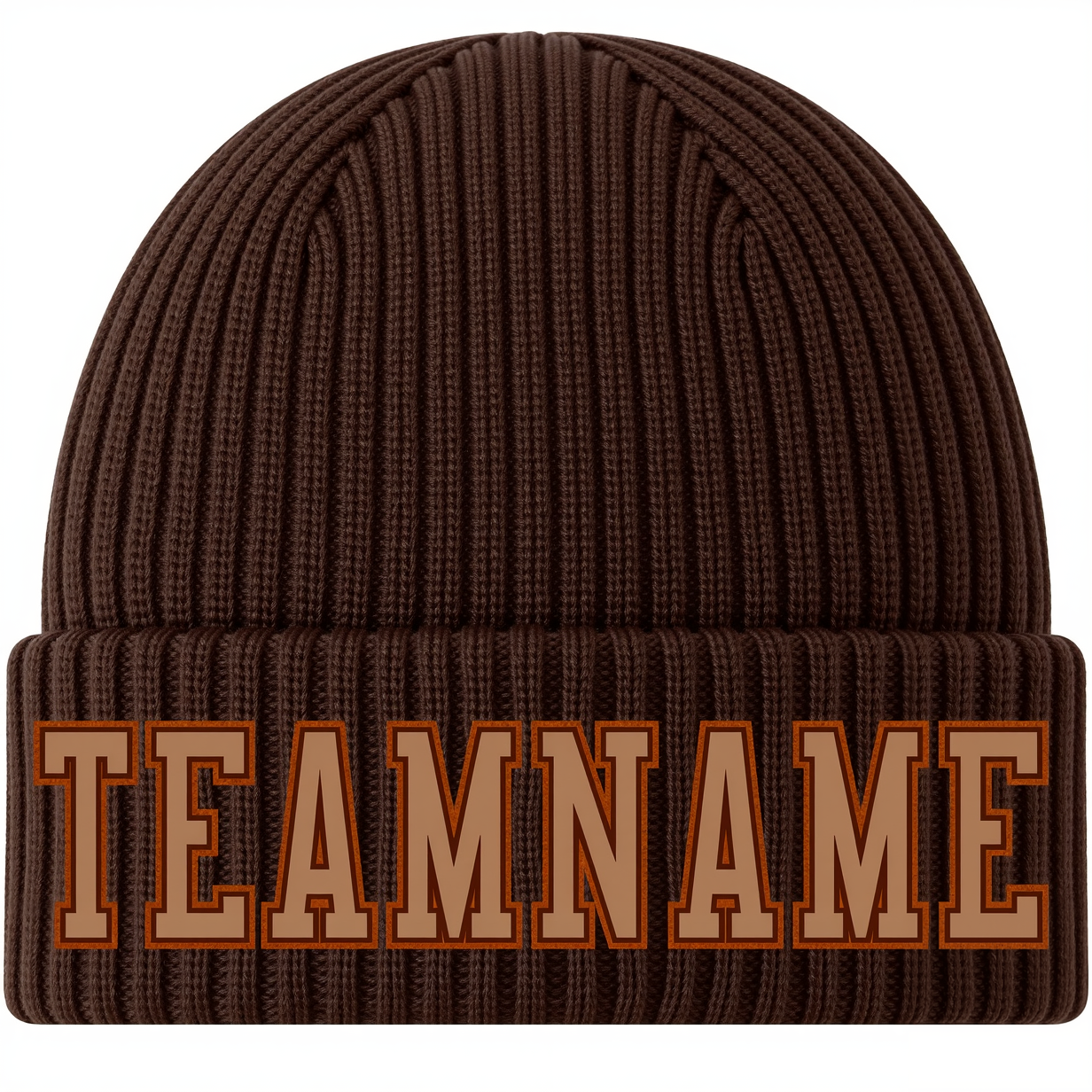 Custom Brown Stitched Cuffed Knit Hat