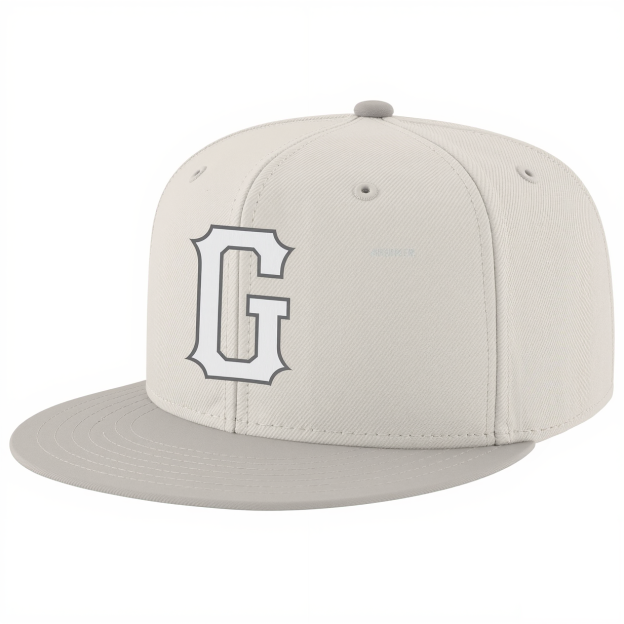 Custom Cream & White/Grey Stitched Adjustable Snapback Hat