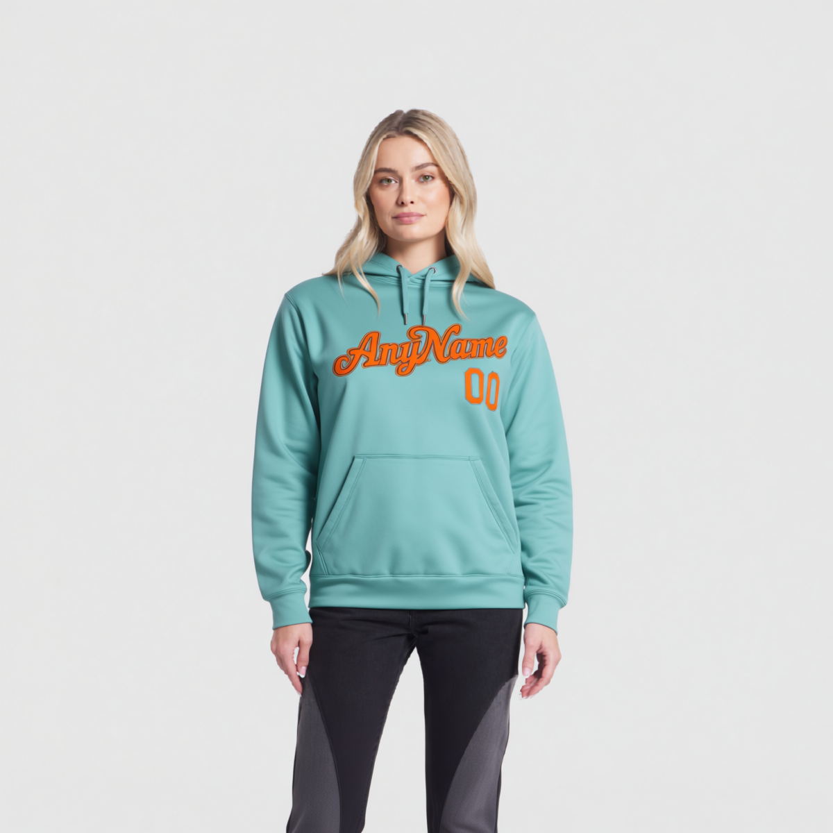 Custom Aqua & Orange Pullover Sports Sweatshirt Hoodie