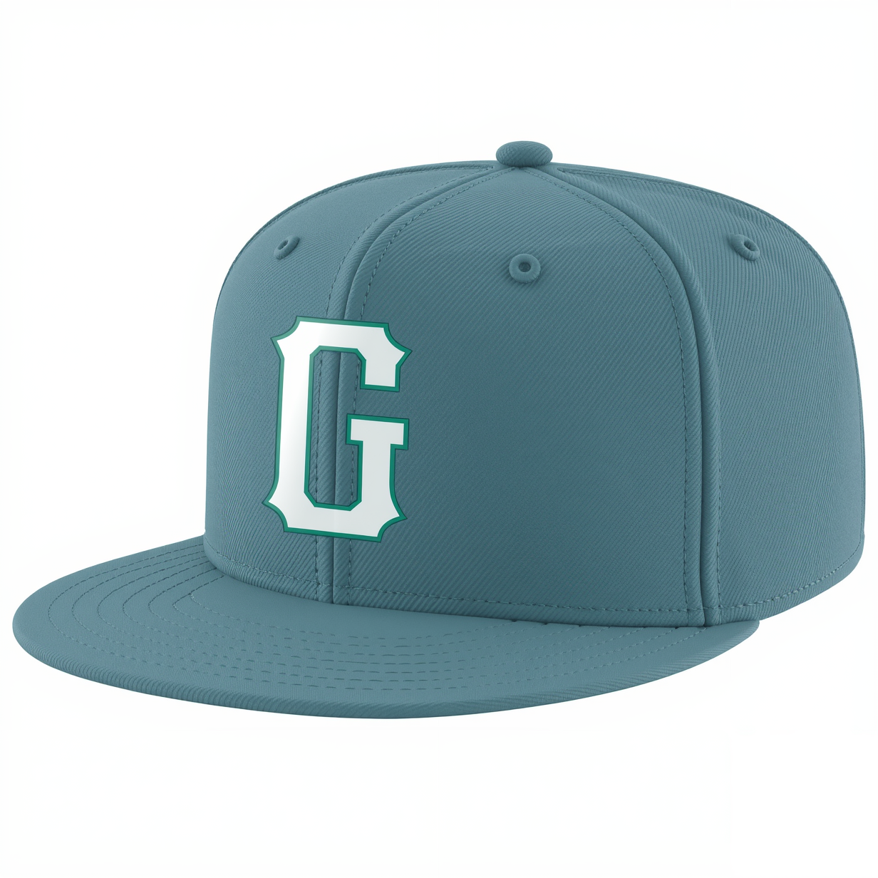 Custom Denim Blue & White/Green Stitched Adjustable Snapback Hat