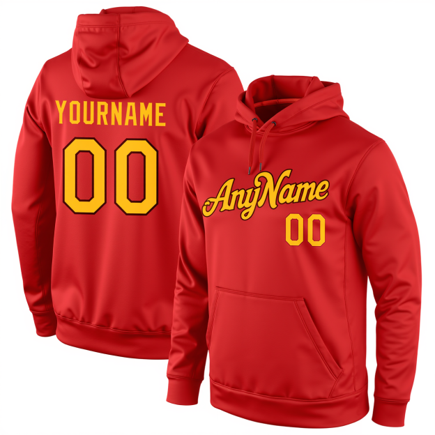 Custom Red & Yellow/Black Pullover Sports Sweatshirt Hoodie