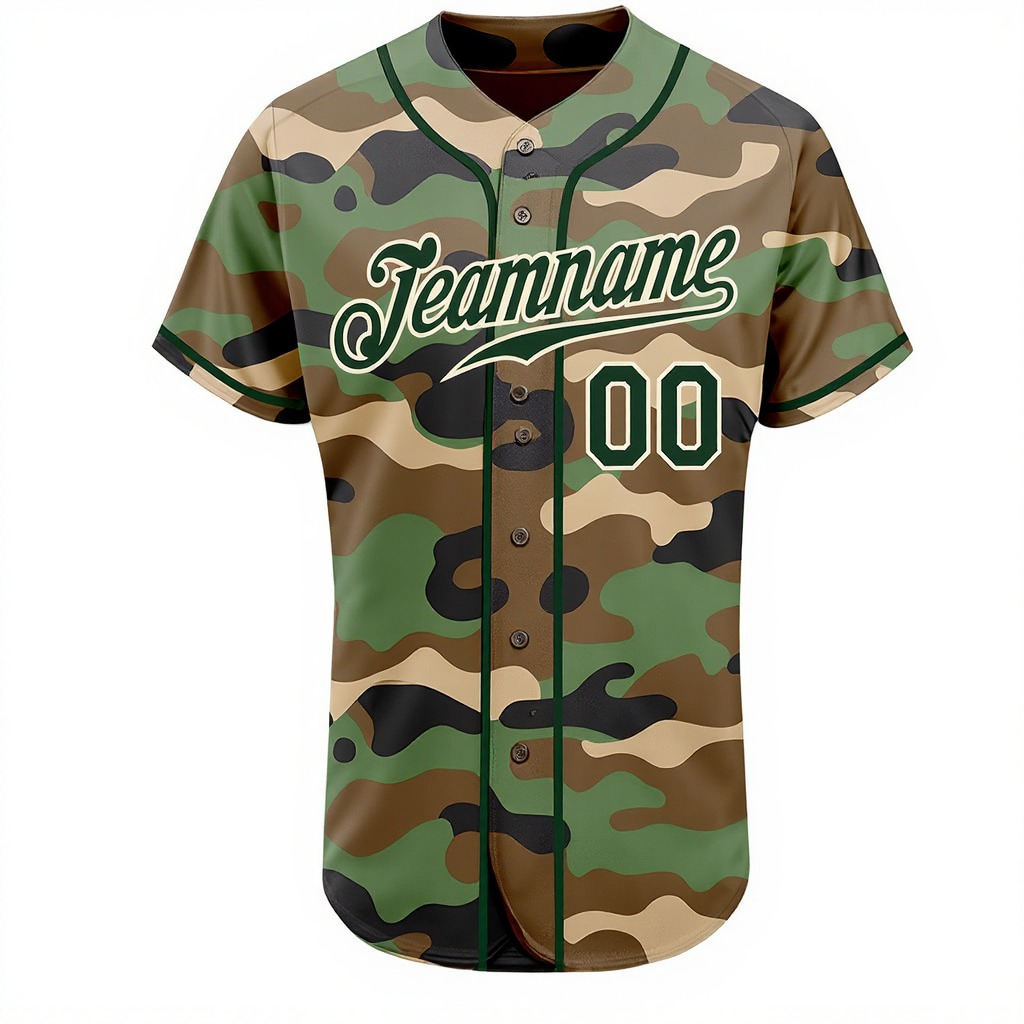 Custom Camo Green & White Salute To Service Baseball Jersey