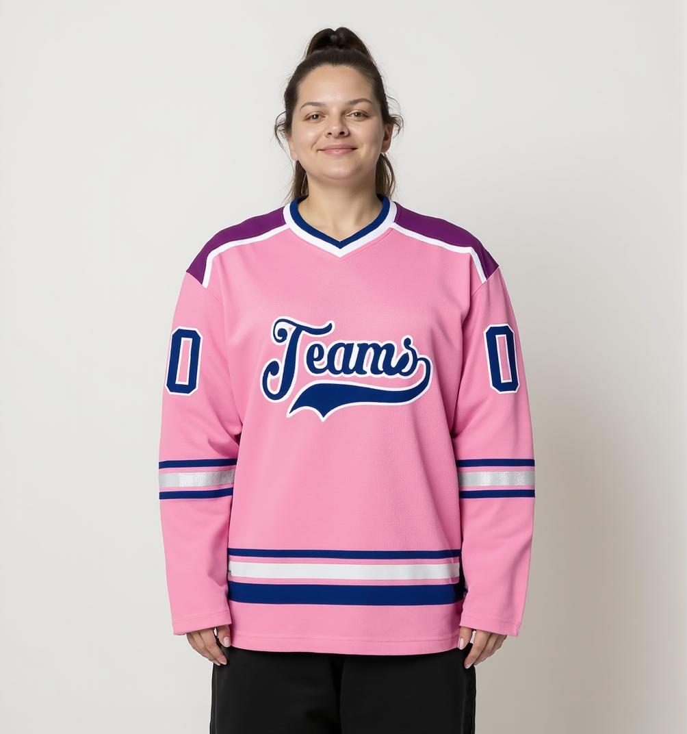 Custom Pink & Navy/White Hockey Jersey
