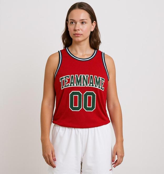 Custom Red & Green/White Basketball Throwback Jersey