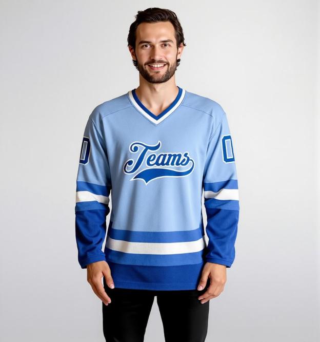 Custom Sky Blue & Royal/White Hockey Jersey