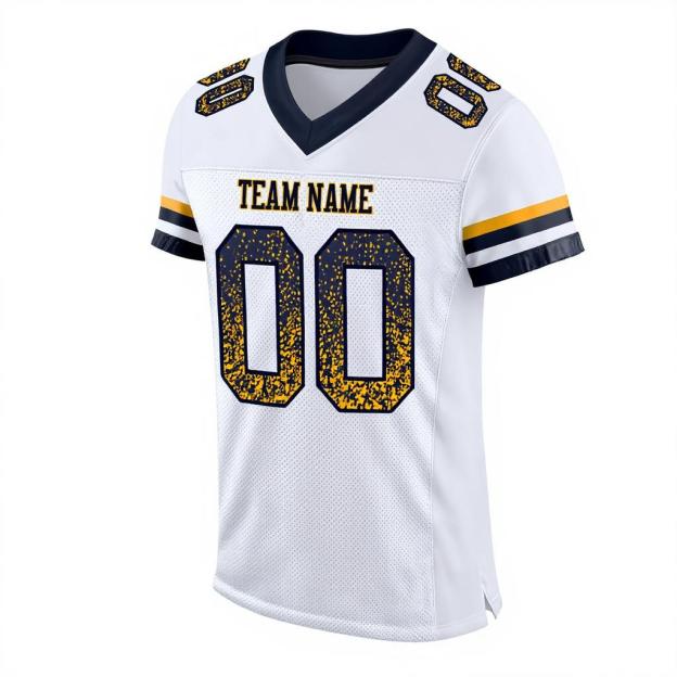 Custom White & Navy/Gold Drift Fashion Football Jersey