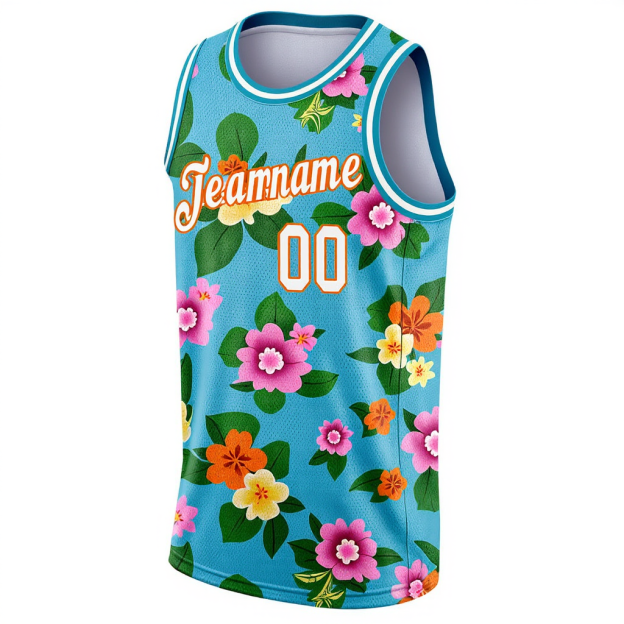Custom 3D Pattern Aqua & White/Yellow Hawaii Flowers Basketball City Edition Jersey