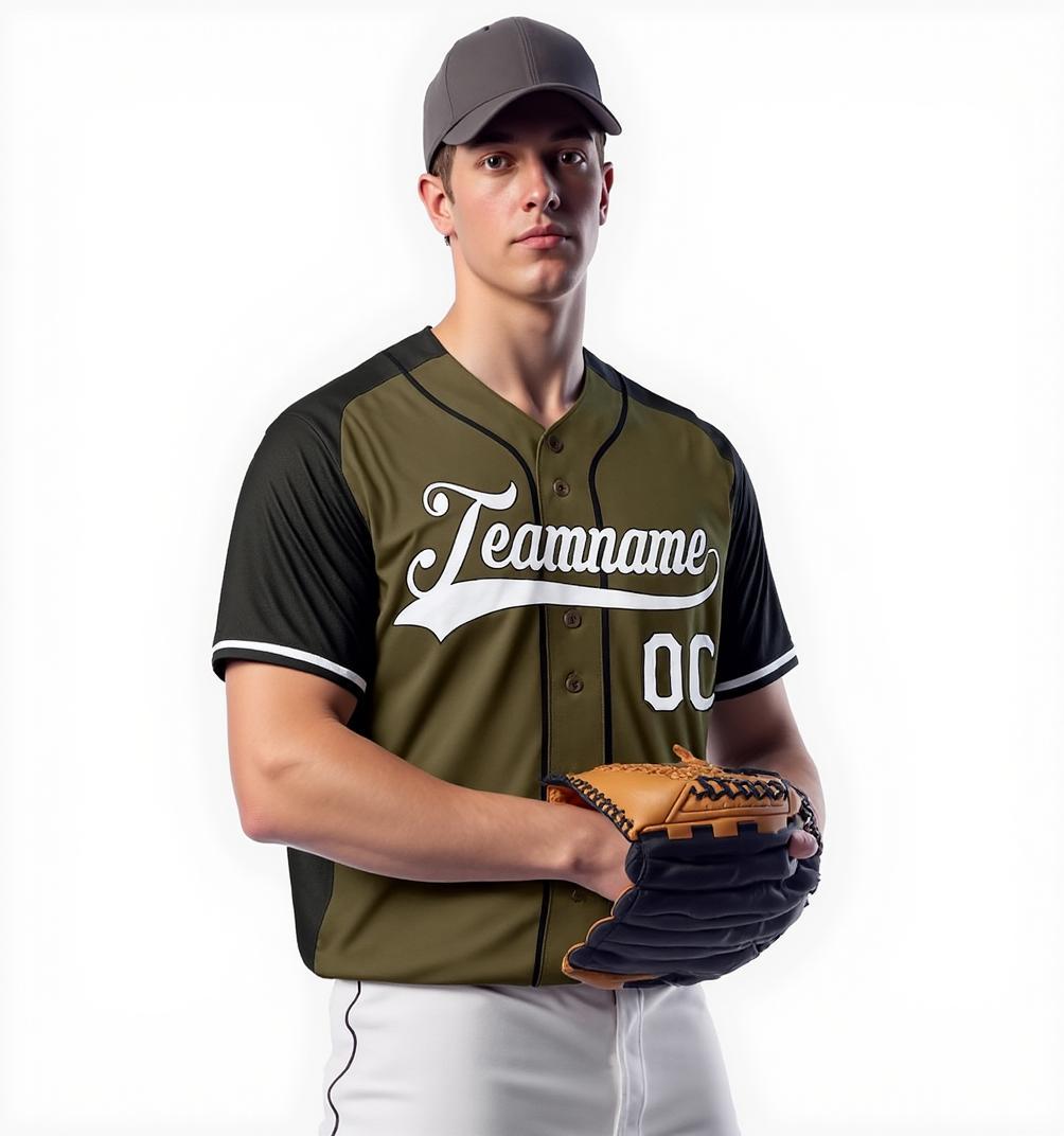 Custom Olive & White-Black Baseball Jersey
