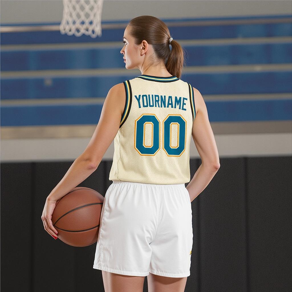 Custom Cream & Teal/gold Basketball City Edition Jersey