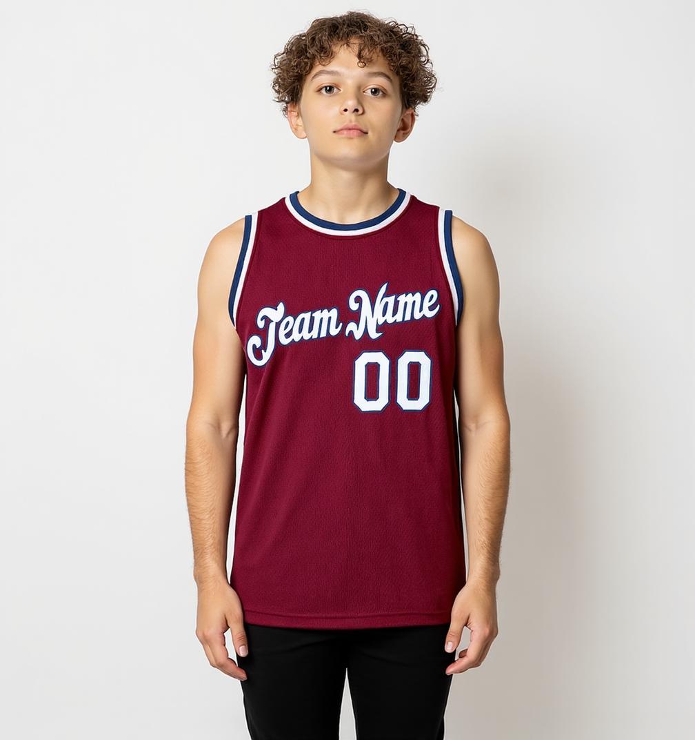 Custom Burgundy & White/Navy Basketball City Edition Jersey